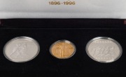 Greece: 1896-1996 Olympic Centennial Coin Programme - Series 5. 1996 cased proof set of 3 comprising of gold 20,000dr&nbsp; First Olympic Games, silver 1,000dr Runners and 1,000dr Wrestlers. With the 3 certificates of authenticity.&nbsp;&nbsp; - 2