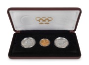 France: 1896-1996 Olympic Centennial Coin Programme - Series 3. 1994 cased proof set of 3 comprising of gold 500Fr The Archer, silver 100Fr The Javelin Thrower and silver 100Fr The Discus Thrower. With the 3 certificates of authenticity.
