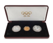 1896-1996 Olympic Centennial Coin Programme - Series II - Participation, Friendship & Fair Play. 1993 cased proof set of 3 comprising of gold $200 Gymnast, silver $20 The Relay Team and $20&nbsp;The Champions. With the 3 certificates of authenticity.