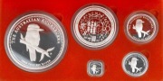 The Australian Kookaburra 2004 Proof Issue - KILO COLLECTION of five coins in presentation case containing one of each of the kilo, ten ounce, two ounce and one ounce and Ѕ ounce coins produced by The Perth Mint. With Certificate of Authenticity for set N