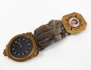 An antique boudoir wall clock, eight day Swiss movement in gilt metal case with blue velvet hanger and hand-painted porcelain female portrait top in gilt metal mount with green stone decoration, late 19th early 20th century, ​​​​​​​26cm high overall - 4
