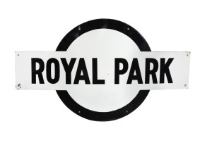 ROYAL PARK Melbourne Metropolitan train station platform tin enamel sign, 20th century, 82 x 143cm