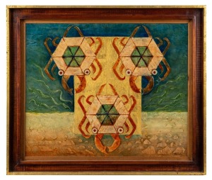 LEONARD FRENCH (1928-2017), From The Sea, enamel and gold leaf on hessian covered hardboard, signed lower right "French" with affixed label verso, 50 x 60cm, 58 x 69cm overall