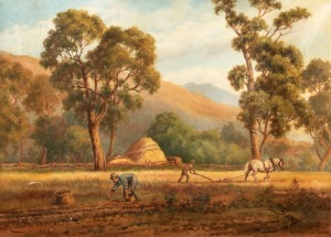 JAMES ALFRED TURNER (1850-1908), Plough Scene, oil on canvas, signed lower left "J. A. Turner, 1908", gallery label verso with inventory No. 227, 76 x 107cm, 99 x 129cm overall