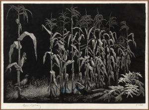 LIONEL ARTHUR LINDSAY (1874-1961), Indian Corn, woodblock print, signed lower left "Lionel Lindsay", 16 x 21cm, 38 x 40cm overall
