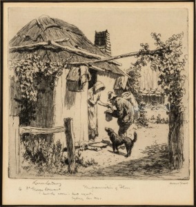 LIONEL ARTHUR LINDSAY (1874-1961), Pannikin of Flour, dry point etching, signed and titled in the lower margin with dedication to Dr George Stewart, 15 x 14cm, 37 x 34cm overall