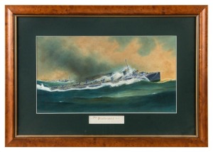 ARTHUR VICTOR GREGORY (attributed), (1867-1957), The Destroyers, Crossing Bass's Straits, watercolour, 28 x 49cm, 51 x 72cm overall.