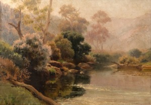 JAN HENDRIK SCHELTEMA (1861-1941) (attributed), (Australian landscape), oil on canvas, housed in Isaac Whitehead frame with remains of label, 51 x 73cm, 75 x 97cm overall