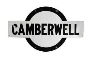 CAMBERWELL Melbourne Metropolitan train station platform tin enamel sign, 20th century, 82 x 143cm