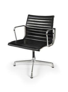 EAMES EA335 Aluminium Group Management chair in black vinyl, retailed by FEATHERSTON,&nbsp;