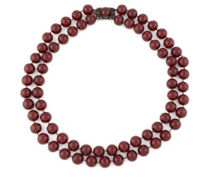 RHODA WAGER sterling and bakelite bead double strand necklace, circa 1920s, stamped "CURIO SHOP, EAST ST. SYDNEY", 60cm long