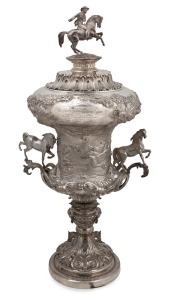 48 · STEPHEN GEORGE HENTY Esq. Spectacular sterling silver presentation trophy, 78cm high, 44cm wide, 7.65 kilograms.