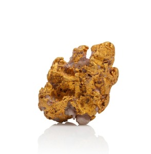 A beautiful West Australian natural gold nugget, as found, on quartz matrix, 3.2cm wide, 35 grams total.