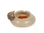 REMUED&nbsp;rare pottery ashtray with applied koala decoration and unusual cream, orange and brown glaze, incised "Remued, 4B", 5cm high, 11.5cm wide