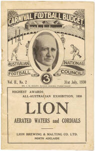 1930 "Carnival Football Budget" - Victoria v Tasmania. Good condition.