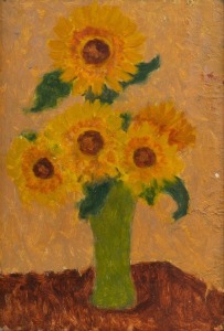 ROLAND SHAKESPEARE WAKELIN (1887-1971), Sunflowers, oil on board, Macquarie Gallery exhibition label verso, ​​​​​​​35 x 24cm, 45 x 32cm overall.