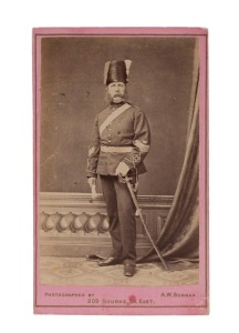 An officer of the New South Wales Volunteer Artillery, circa 1875, albumen paper photograph laid down on a carte de visite by A.W. Burman of Bourke Street East, Melbourne.