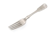 ALEXANDER DICK rare Colonial Australian silver fiddle pattern entree fork with engraved monogram, circa 1830s, stamped "A.D." with crowned leopard and date letter "E", lion passant and monarch's head, 17cm long, 58 grams.