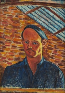ROY OPIE (1909-1968), Self Portrait, oil on cedar, signed lower right "Roy Opie, '45" and titled verso, 38 x 28cm, 52 x 42cm overall