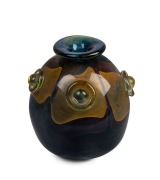 PETER GOSS Australian art glass vase with applied prunts, incised "Peter Goss, S.J. Herman Studio", 16cm high