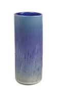 JULIO SANTOS cylindrical&nbsp;mauve Australian art glass vase with etched design by Bronwyn Hughes,&nbsp; signed "J. S. 1984, B. H. '85", 31cm high