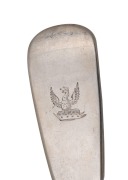 ALEXANDER DICK rare set of three Colonial Australian silver tablespoons with engraved monograms, circa 1830s, stamped "A.D." with crowned leopard and date letter "E", lion passant and monarch's head, ​​​​​​​22.5cm long, 246 grams total. - 3