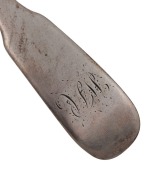 ALEXANDER DICK rare set of six Colonial Australian silver spoons with engraved monograms, circa 1830s, stamped "A.D" with anchor, castle and date letter "D", 18cm long, 246 grams total. - 2