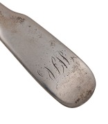 ALEXANDER DICK rare set of six Colonial Australian silver spoons with engraved monograms, circa 1830s, stamped "A.D" with anchor, castle and date letter "D", 18cm long, 246 grams total. - 3