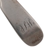 ALEXANDER DICK rare set of six Colonial Australian silver spoons with engraved monograms, circa 1830s, stamped "A.D" with anchor, castle and date letter "D", 18cm long, 246 grams total. - 4