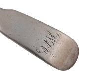 ALEXANDER DICK rare set of six Colonial Australian silver spoons with engraved monograms, circa 1830s, stamped "A.D" with anchor, castle and date letter "D", 18cm long, 246 grams total. - 5