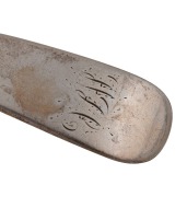 ALEXANDER DICK rare set of six Colonial Australian silver spoons with engraved monograms, circa 1830s, stamped "A.D" with anchor, castle and date letter "D", 18cm long, 246 grams total. - 6