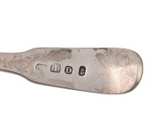 ALEXANDER DICK rare set of six Colonial Australian silver spoons with engraved monograms, circa 1830s, stamped "A.D" with anchor, castle and date letter "D", 18cm long, 246 grams total. - 8
