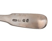 ALEXANDER DICK rare set of six Colonial Australian silver spoons with engraved monograms, circa 1830s, stamped "A.D" with anchor, castle and date letter "D", 18cm long, 246 grams total. - 9