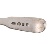 ALEXANDER DICK rare set of six Colonial Australian silver spoons with engraved monograms, circa 1830s, stamped "A.D" with anchor, castle and date letter "D", 18cm long, 246 grams total. - 11