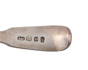 ALEXANDER DICK rare set of six Colonial Australian silver spoons with engraved monograms, circa 1830s, stamped "A.D" with anchor, castle and date letter "D", 18cm long, 246 grams total. - 12