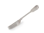 ALEXANDER DICK rare Colonial Australian silver fiddle pattern dinner fork, circa 1830s, stamped "A.D." with crowned leopard and date letter "E", lion passant and monarch's head, 20cm long, 72 grams.