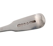 ALEXANDER DICK rare Colonial Australian silver fiddle pattern spoon with engraved monogram, circa 1830s, stamped "DICK" with crowned leopard and date letter "E", lion passant and monarch's head, 15cm long, 30&nbsp;grams. - 3