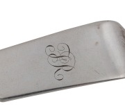 DAVID BARCLAY rare pair of Colonial Australian silver tablespoons with engraved monograms, Tasmanian origin, circa 1835, twice stamped "D.B." with lion passant and monarch's head, 21.5cm long, 163 grams total. - 2