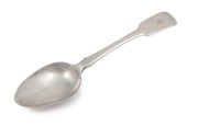 JOEL JOHN COHEN rare Colonial Australian silver fiddle pattern tablespoon with engraved monogram "S", Sydney origin, circa 1840, stamped "C.N." uncrowned leopard, lion passant, Gothic date letter "F", and monarch's head, 21.5cm long, 79 grams.