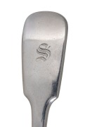 JOEL JOHN COHEN rare Colonial Australian silver fiddle pattern tablespoon with engraved monogram "S", Sydney origin, circa 1840, stamped "C.N." uncrowned leopard, lion passant, Gothic date letter "F", and monarch's head, 21.5cm long, 79 grams. - 2