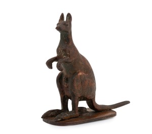 A vintage cast bronze kangaroo car mascot, early to mid 20th century, ​​​​​​​10cm high