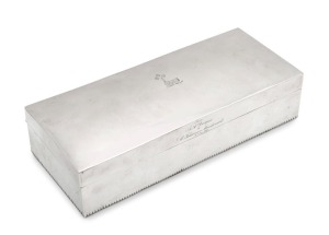 DRUMMOND & Co. antique Australian sterling silver cushion topped table cigar box, circa 1880s, stamped numerous times "D. & Co. STERLING". Solid silver walled construction throughout, 8cm high, 28cm wide, 11.5cm deep, an impressive 1475 grams silver weight.
