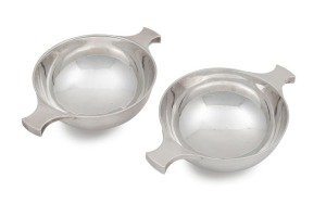 WILLIAM DRUMMOND & Co. of Melbourne, pair of Australian silver quaichs, early 20th century, stamped "STG. SIL. WM. DRUMMOND & Co. Melbourne", 5cm high, 17cm wide, 282 grams total.