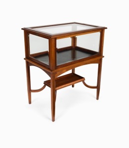 An attractive antique Australian blackwood bijouterie style table with display cabinet top and side flip down door, early 20th century, 93cm high, 78cm wide, 54cm deep