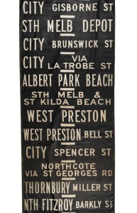 MELBOURNE TRAM DESTINATION ROLL: PRESTON DEPOT including West Preston, Northcote, NTH Fitzroy Barkly St., Clifton Hill, Bundoora, La Trobe University&nbsp;etc., circa 1973, 660 x 100cm