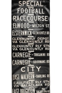 MELBOURNE TRAM DESTINATION ROLL: GLEN HUNTLY DEPOT including Museum Station, City, St Kilda Junction, etc., circa 1980s, ​​​​​​​770 x 100cm