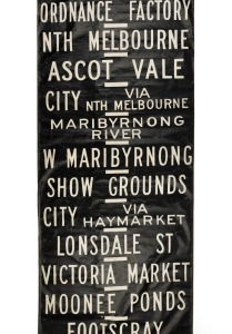 MELBOURNE TRAM DESTINATION ROLL: ESSENDON DEPOT including Ordinance Factory, Showgrounds, Domain Road, Special, Essendon Stn., etc., circa 1970s with early 1990s addition "Airport West", 850 x 100cm