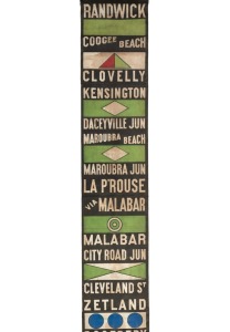 SYDNEY TRAM DESTINATION ROLL: EASTERN SUBURBS SEGMENT: Including Coogee, La Perouse, Botany, Randwick, Kensington, Glebe Point, etc., circa 1950s, 950 x 50cm