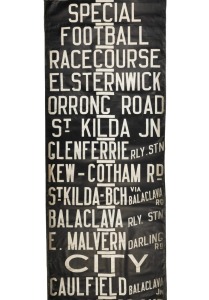 MELBOURNE TRAM DESTINATION ROLL: MALVERN DEPOT including&nbsp;Orrong Road, E. Malvern Darling Road, Chapel Street, Gardiner, W. Coburg via Williams Street&nbsp;etc., (rare font), circa 1972, 780 x 100cm