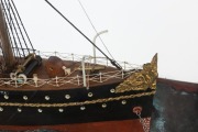 "PARRAMATTA" scratch built model boat in timber case with building specs affixed to copper plaque, 19th century, 61cm high, 92cm wide, 31cm deep - 7